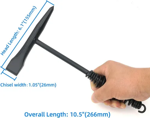 Miniatura 2 de VASTOOLS - Martillo de soldadura con mango de resorte helicoidal, 10.5", cincel cónico y vertical, cepillo de alambre de 10" Negro