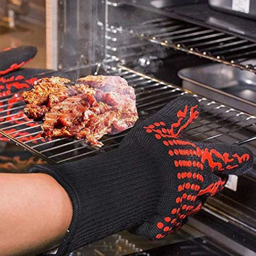 Miniatura 6 de 1 par de guantes de horno resistentes al calor para cocinar para barbacoa, parrilla, hornear, color rojo