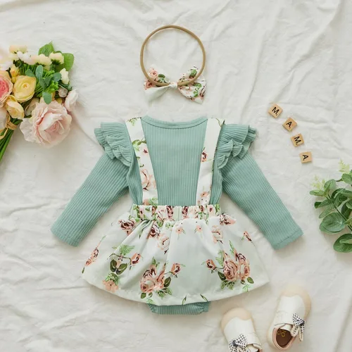 Miniatura 52 de Mameluco de encaje para bebé niña con volantes, manga larga, para recién nacido, otoño, invierno