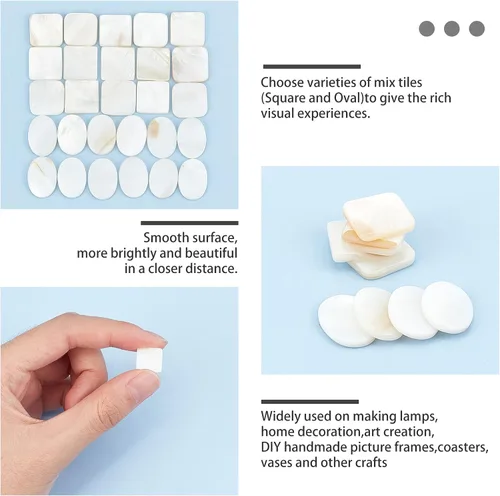 Miniatura 4 de GORGECRAFT 2 Styles 100PCS Bulk Mother of Pearl Mosaic Tiles Natural Shell Tiles White Square Round Mother-of-Pearl Mosaic Tiles for Home Decoration