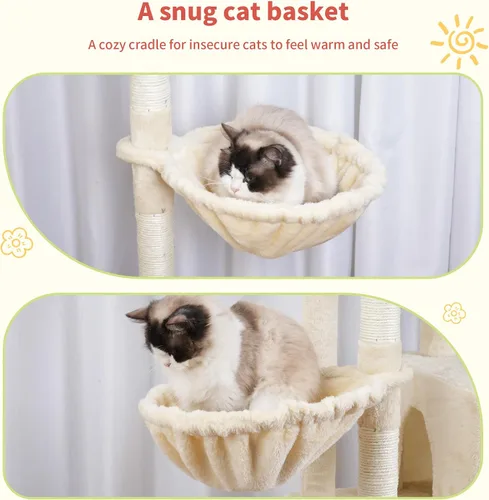 Miniatura 6 de Hey-brother - Árbol rascador para gatos con torre, postes rascadores con parte extendida, plataformas anchas, acogedores condominios, hamacas