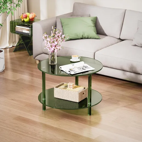 Miniatura 5 de Mesa de centro acrílica, pequeña mesa de centro moderna redonda para sala de estar, verde