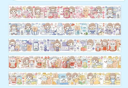 Miniatura 9 de Kawaii Art Washi Tape - Linda cinta adhesiva para escuela, suministros de oficina, estética, caricaturas, juego de cinta adhesiva decorativa