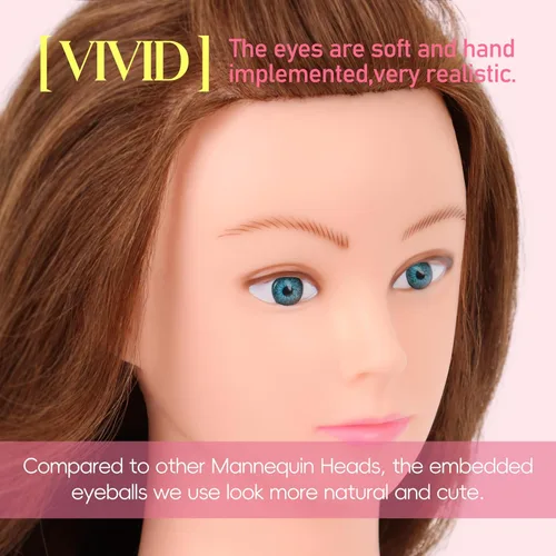 Miniatura 2 de Cabeza de Maniquí de Cabello Humano con Soporte de Trípode 22"-24" Femenina Cabeza de Maniquí de Cabello 100% Humano Cabeza de Maniquí para Peinado