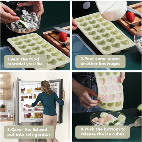 Miniatura 4 de Bandeja de cubitos de hielo en forma de corazón, molde de silicona de 21 agujeros con tapa extraíble flexible para whisky cóctel chocolate Azul