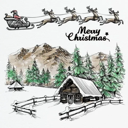 Miniatura 5 de Sellos transparentes de montaña de Navidad para hacer tarjetas y decoraciones de álbum de fotos, sellos de silicona del trineo de Santa Claus sellos