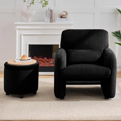 Miniatura 19 de WUTUTUEE Silla decorativa de tela de pana, sillas tapizadas modernas para sala de estar con almohada lumbar, sillón ancho y cómodo para dormitorio