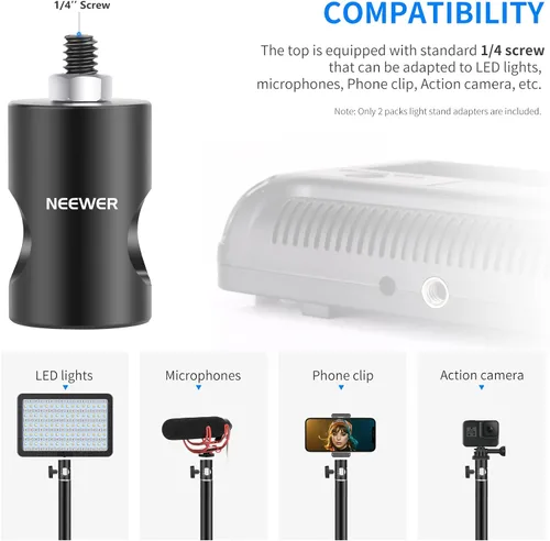 Miniatura 2 de NEEWER Adaptador rápido convertidor con tornillo de 1/4 de pulgada, paquete de 2 adaptadores de punta de soporte de luz multifuncionales, se adapta