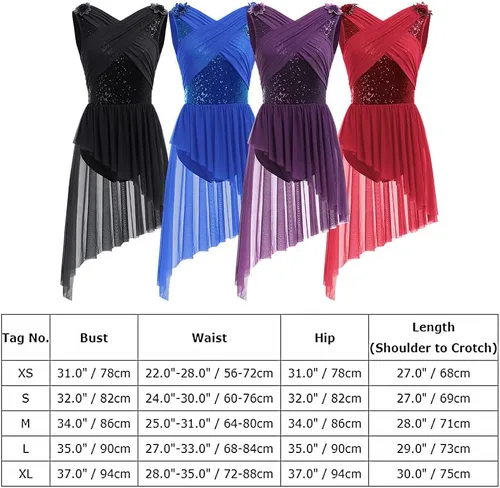 Miniatura 6 de ODASDO Elegante vestido de baile lírico para mujer, manga casquillo, falda de tul asimétrica, leotardo, disfraz contemporáneo XS-XL