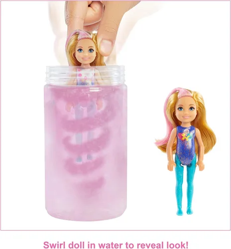 Miniatura 3 de Muñeca Barbie Color Reveal con 6 sorpresas: 4 bolsas con falda o pantalón zapatos tiara y globo el agua revela el aspecto de la muñeca
