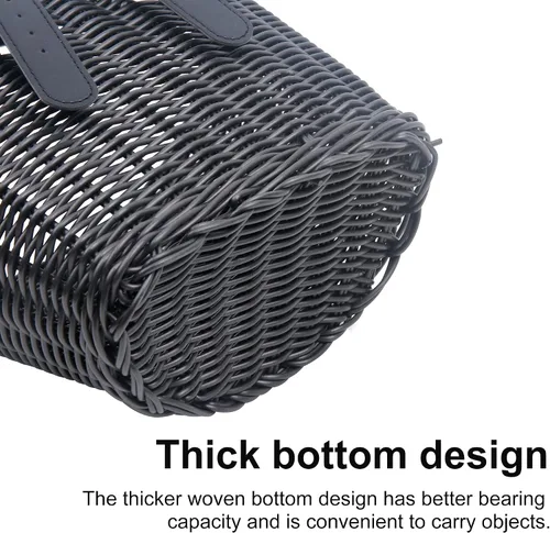 Miniatura 4 de Cestas de plástico tejidas para bicicletas, cesta delantera en forma de D para bicicleta Contenedor de almacenamiento para manillar con 2 correas