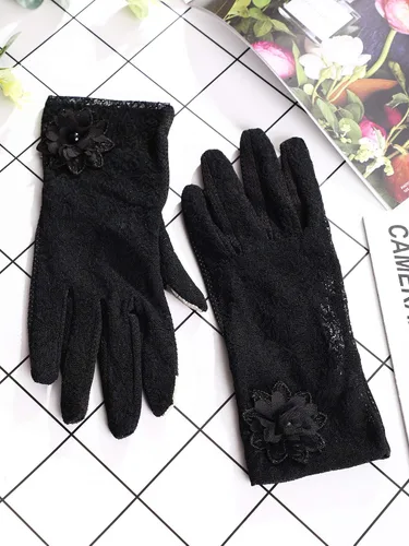 Miniatura 7 de SATINIOR Guantes florales de encaje para mujer, elegantes guantes de encaje cortos, guantes de verano para boda, Halloween, fiesta de cosplay
