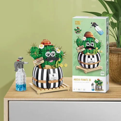 Miniatura 7 de MEIEST Juego de bloques de construcción de bonsái de cactus bulbosos, decoración creativa única para el hogar, ramo de flores artificiales