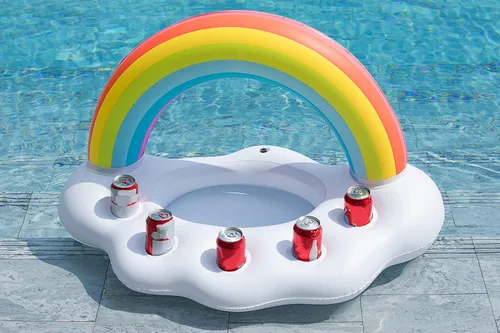 Miniatura 8 de Jasonwell Hielera inflable para fiesta en la piscina, soporte para bebidas de nube de arcoíris, Luau hawaiano tropical playa, temática