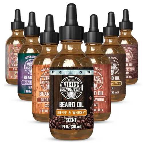 Miniatura 25 de Viking Revolution Aceite de barba de sándalo para hombres, aceite natural para barba con aceite de argán y aceite de jojoba, suavizante de barba