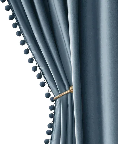 Miniatura 14 de MIULEE - Cortinas de terciopelo con pompones amarillo mostaza para habitación/sala de estar, cortinas opacas para otoño, aislantes térmicos, de 84