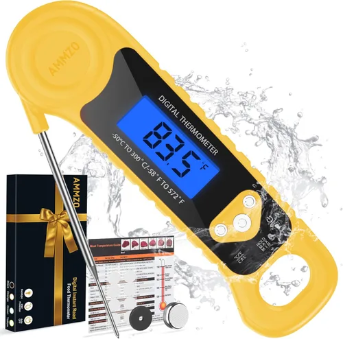 AMMZO Termómetro Digital para Carne, Termómetro de Lectura Instantánea para Alimentos, Impermeable, con Luz de Fondo para Cocinar, Freír Profundo,