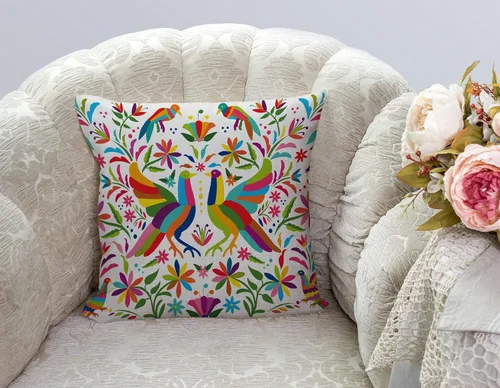 Miniatura 2 de TSSOHU Funda de almohada decorativa cuadrada de 18 x 18 pulgadas, colorida funda de almohada lumbar tradicional mexicana con cremallera oculta, Tss25