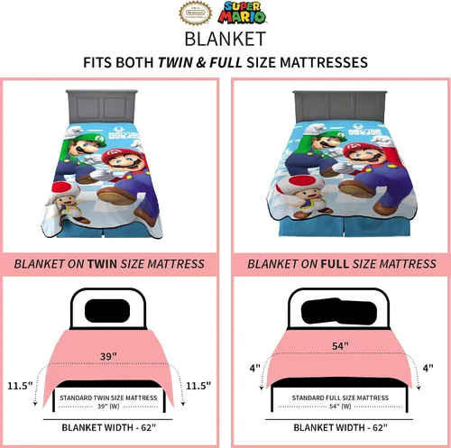 Miniatura 4 de Franco Ropa de Cama para Niños Manta de Felpa Súper Suave Micro Raschel, 62 in x 90 in, Mario