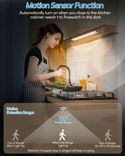 Miniatura 2 de HIBOITEC Luces para Debajo del Gabinete - Sensor de Movimiento, 3 Temperaturas de Color, Luces Nocturnas Inalámbricas Recargables, Regulables
