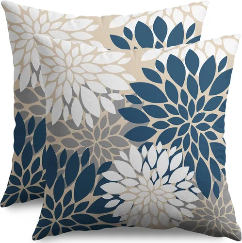 Miniatura 83 de Fundas de Almohada Azul Aguamarina 16X16 Pulgadas Juego de 2, Flores de Dalia Primavera Verano Floral Crema Fundas de Almohada Decorativas
