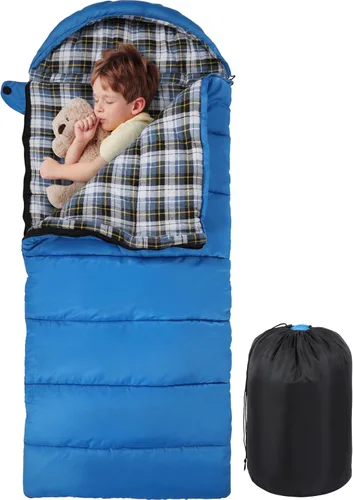 Miniatura 17 de REDCAMP - Saco de dormir para niños tipo momia para acampada, saco de dormir de 3 estaciones para clima frío, para niños, niñas y adolescentes, Azul