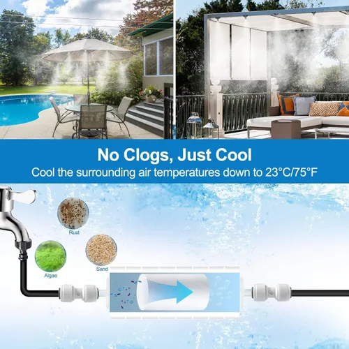Miniatura 2 de POCKET PANDA Misters premontados para patio exterior, sistema de enfriamiento de nebulización al aire libre con filtro, 30 pies 29.5 ft. Kit