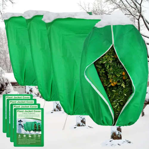 SPORTYOUTH Paquete de 4 cubiertas para plantas, protección contra la congelación, mantas de invierno de 32 x 47.2 pulgadas con cordón de cremallera,