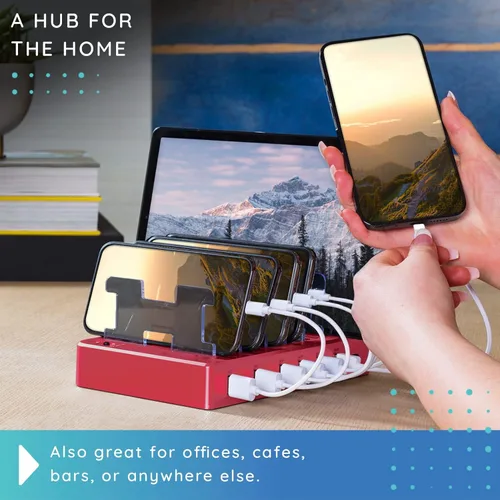 Miniatura 5 de Estación de carga para múltiples dispositivos – Base de carga USB de 6 puertos para Apple y Android – Organizador de carga múltiple rápida