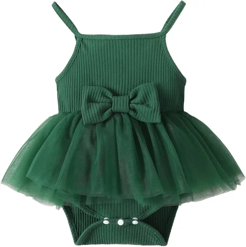 Miniatura 22 de OPAWO Vestido de bebé recién nacido, vestido de verano sin mangas, enterizo con cuello halter, vestido de tul de una pieza, 0-18 meses