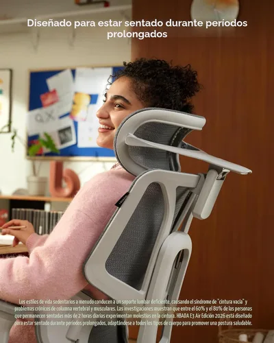 Miniatura 8 de Hbada E3 Air 2026 Silla de oficina ergonómica, soporte lumbar de 3 zonas, cómoda silla de oficina en casa con reclinación automática, reposacabezas