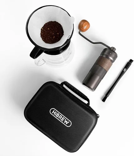 Miniatura 7 de HiBREW G4B - Molinillo de café manual con esfera ajustable externa, molino de rebabas cónicas de aluminio, ajustes numéricos y estuche de viaje