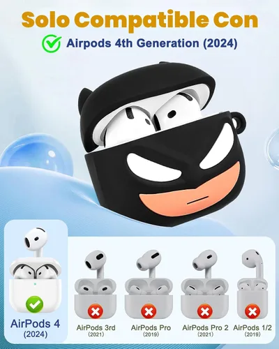 Miniatura 2 de Toyuma Funda para AirPods 4, diseño de dibujos animados kawaii, divertida funda de silicona suave 3D con llavero y kit de limpieza para mujeres
