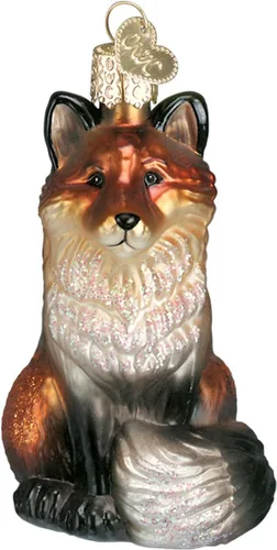 Old World Christmas Adorno de cristal soplado de zorro para árbol de Navidad, decoración navideña artesanal, colección de animales de vida silvestre
