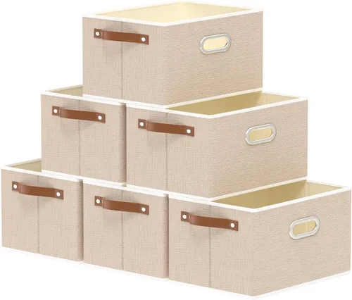 Miniatura 19 de Yawinhe Cestas de almacenamiento de tela, organizador plegable de armario para estantes, cajas grandes con 3 asas, contenedores de lona para ropa