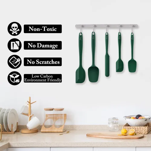 Miniatura 4 de HOTEC Juego de 5 espátulas de silicona resistentes a 315°C libres de BPA, espátulas de goma para la cocina, para hornear, mezclar para utensilios
