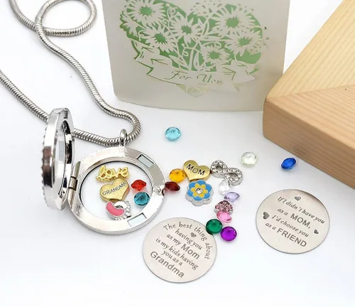Miniatura 7 de El mejor regalo - Collar con dije tipo relicario de 30mm, hecho de acero inoxidable con piedra natal y cierre magnético