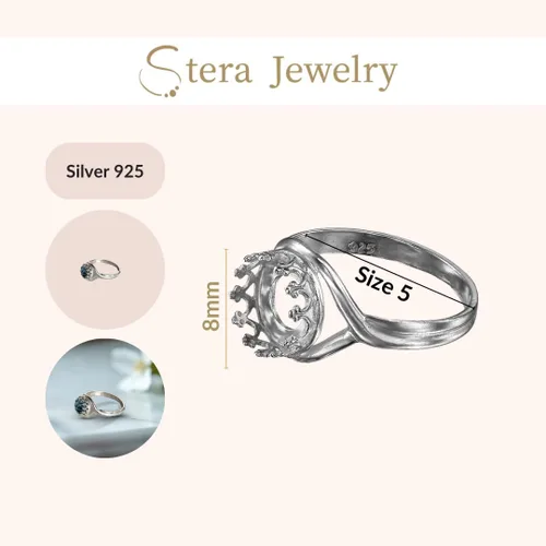 Miniatura 3 de 2 piezas de anillos de plata de ley 925 – ajuste de bisel redondo de 0.315 in tamaño 5 – suministros de fabricación – espacios en blanco perfectos