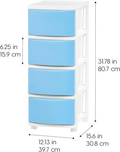 Miniatura 3 de IRIS USA Organizador de almacenamiento de cajones de plástico, 4 cajones, para suministros de arte del aula, baño, dormitorio universitario, Azul