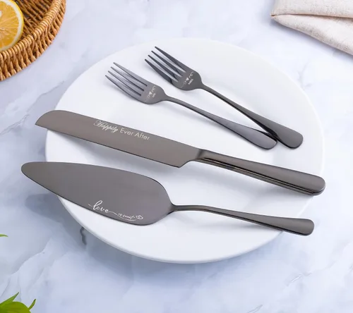 Miniatura 5 de Juego de corte de pasteles para boda y tenedores, juego de cuchillo y servidor para pastel de boda, juego de corte de pastel de boda, regalos