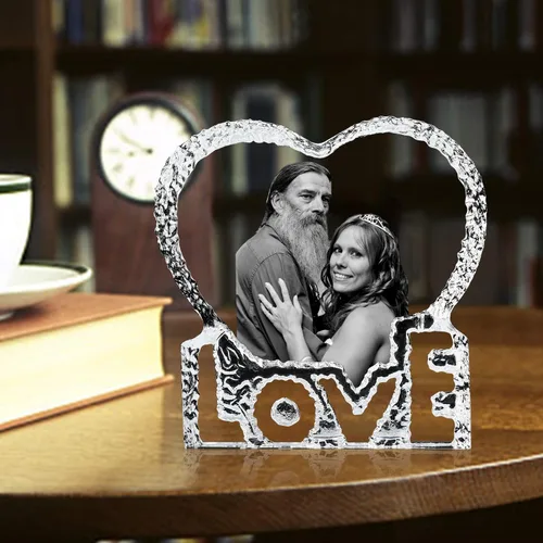 Miniatura 4 de Marco de fotos de cristal con tu propia foto y texto grabado, diseño de amor personalizado en forma de corazón, regalo de mesa, regalos de cristal