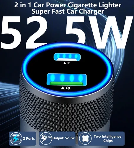 Miniatura 5 de Rombica [Apple MFi Certified] iPhone Fast Car Charger, 52.5W USB-C PD&QC3.0 Car Power Cigarette Lighter USB Charger Adapter with 2Pack Lightning