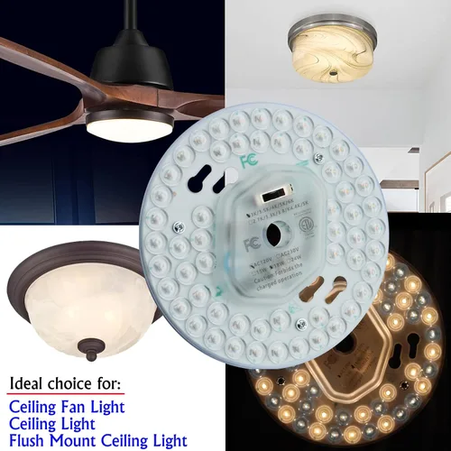 Miniatura 6 de Ventilador de techo LED regulable de 18 W, luz de montaje empotrado, kit de reacondicionamiento del motor, bombilla fluorescente circular de panel