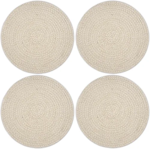 Miniatura 32 de Encasa XO Juego de 6 manteles individuales de comedor, manteles individuales de algodón, 13 pulgadas de diámetro, color beige, cargadores hechos a
