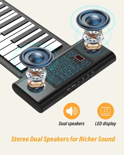 Miniatura 4 de KONIX Piano enrollable de 61 teclas, piano portátil mejorado para principiantes con Bluetooth/MIDI, teclado de piano enrollable de silicona