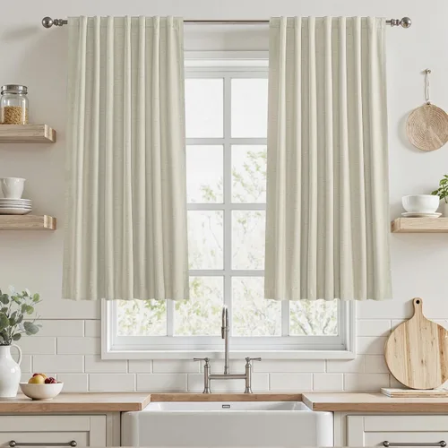 Miniatura 88 de UHITECH Cortinas opacas de 35 pulgadas de largo para sala de estar, 2 paneles, cortina opaca corta para cocina para ventanas pequeñas, cortinas