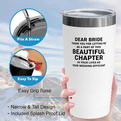 Miniatura 4 de Bride Gift from Officiant Tumbler 20oz White -Beautiful Chapter - Bridal Shower Bride To Be Bachelorette Party Newlywed Wedding Officiant Brother