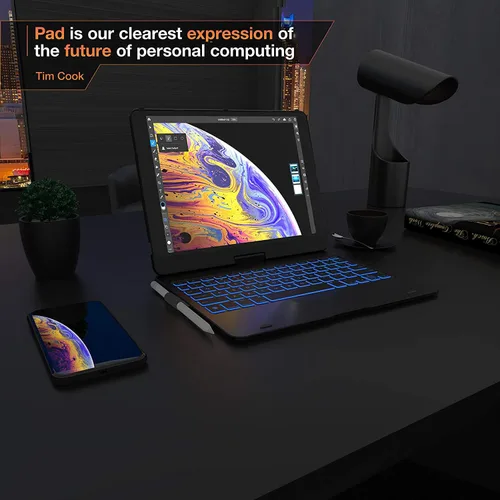 Miniatura 9 de Funda con teclado para iPad de 9ª generación (10.2 pulgadas, 2021) 360° 7 modos Retroiluminación 12 colores Delgada, ligera y protectora