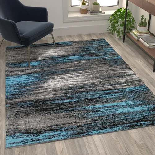 Miniatura 10 de Flash Furniture Rylan Collection - Alfombra contemporánea de olefinas azules, de pelo alto, 2 x 10 pies, respaldo de yute, pasillo, entrada