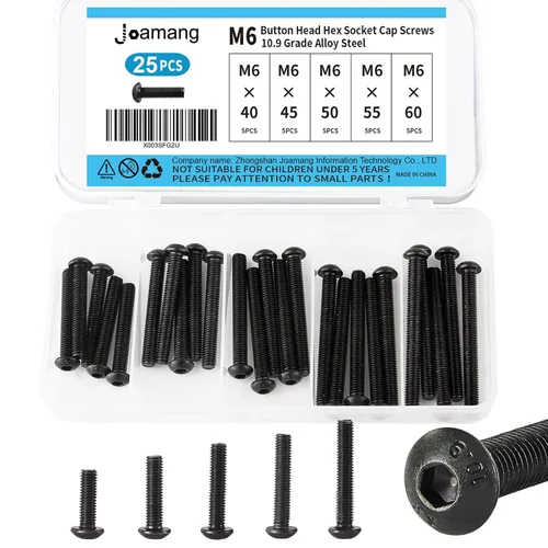 Miniatura 14 de M6 x 40mm 45mm 50mm 55mm 60mm Tornillos de cabeza hexagonal, acero de aleación de grado 12.9, acabado de óxido negro, unidad hexagonal Allen
